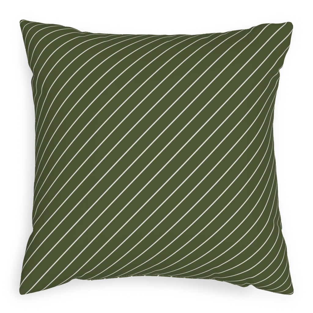 Diagonal Stripes - Pine Green Outdoor Pillow, 20x20, Double Sided, Green