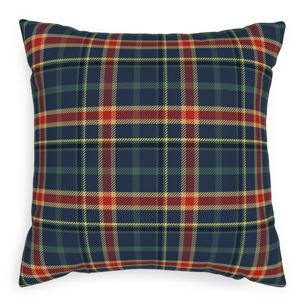 Navy Blue and Pine Plaid Outdoor Pillow, 20x20, Double Sided, Multicolor
