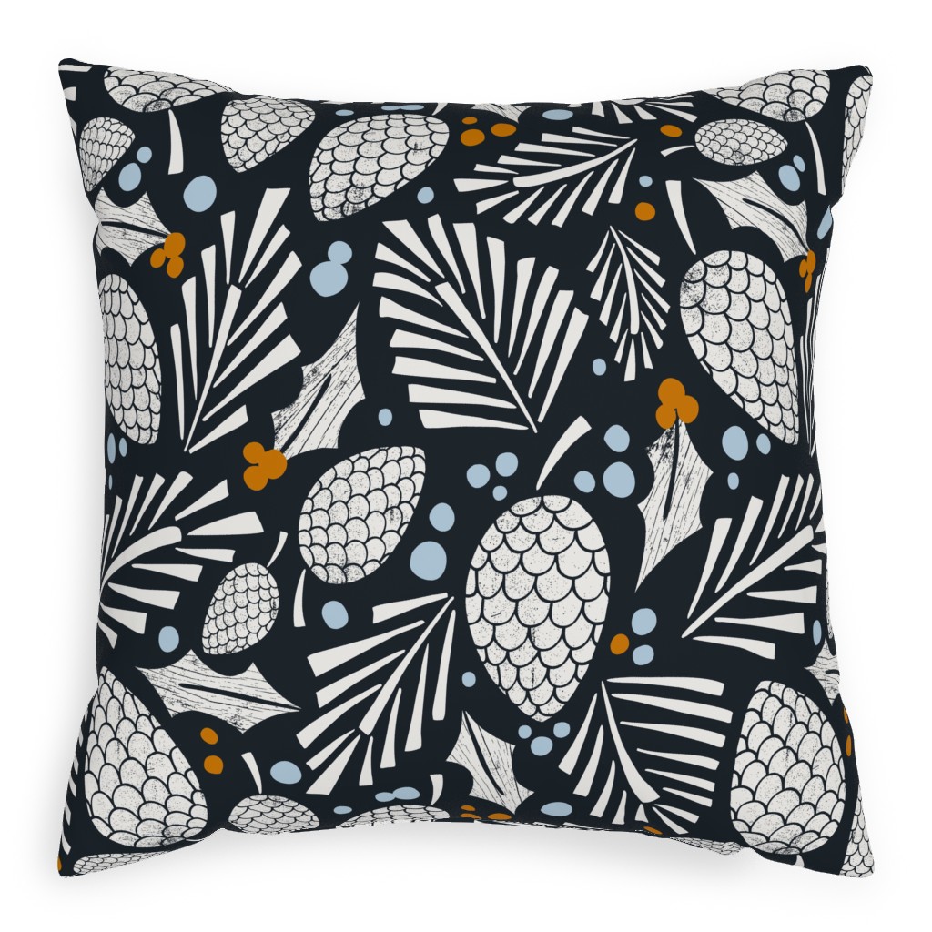 Winter Woodlands Christmas Pinecones - Midnight Blue Outdoor Pillow, 20x20, Double Sided, Blue
