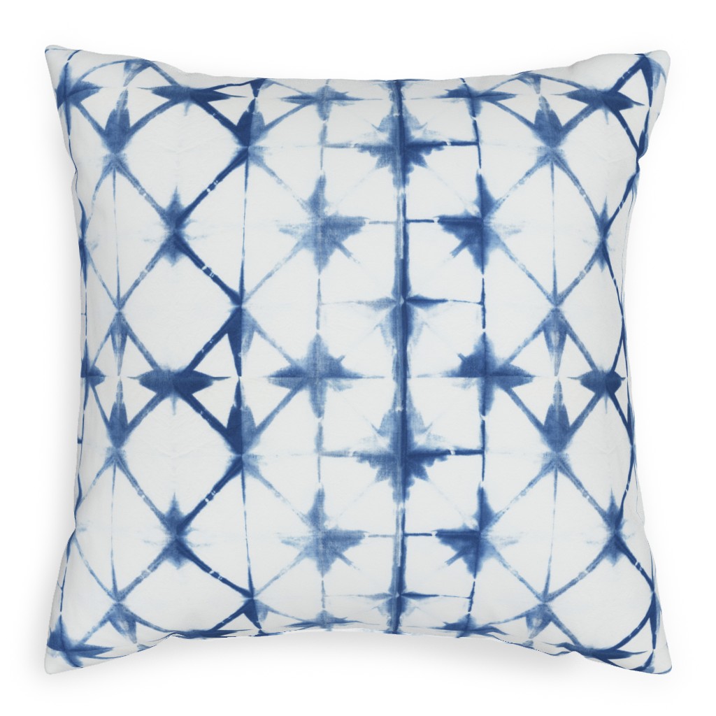 Shibori Diamond - Blue on White Outdoor Pillow, 20x20, Double Sided, Blue