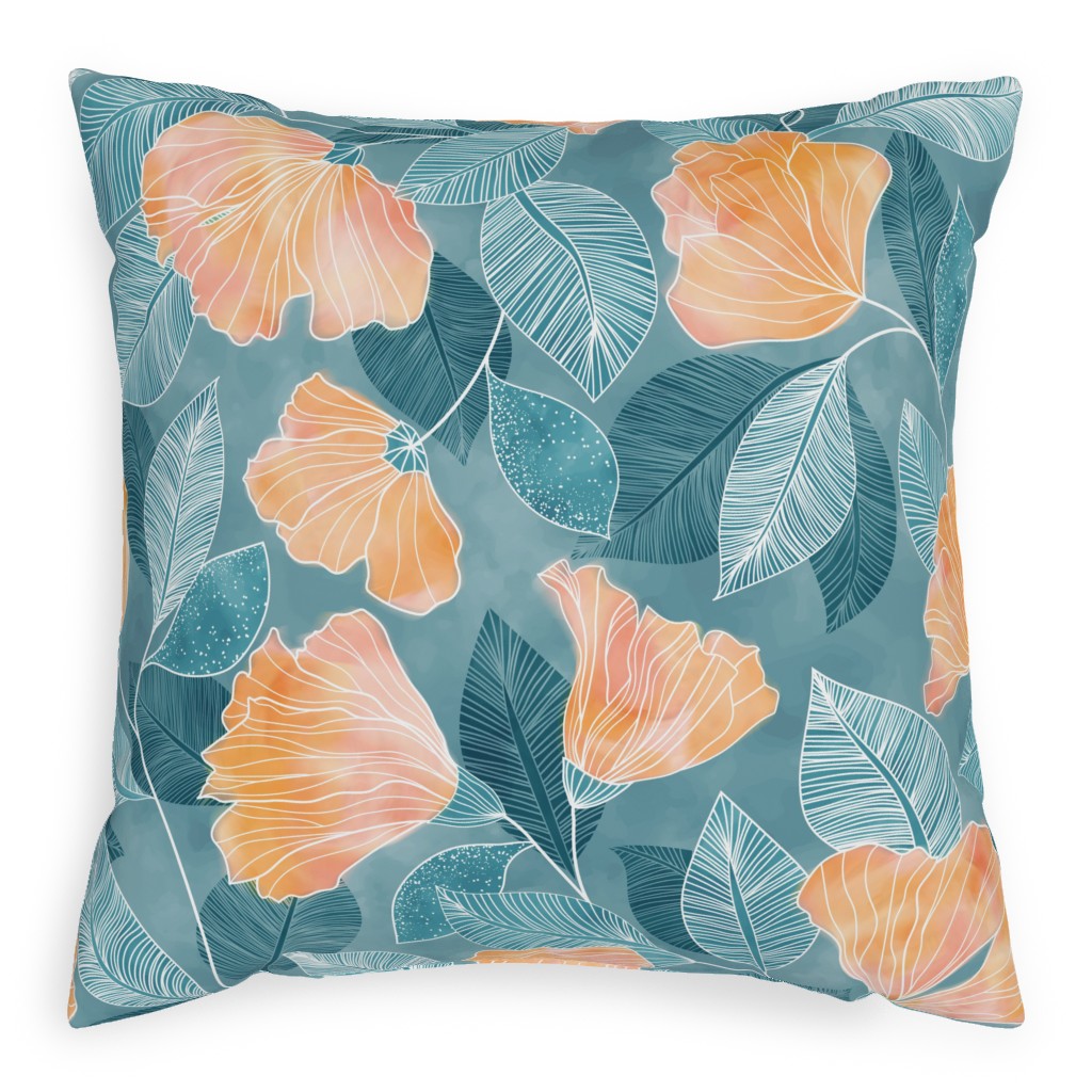 Rose of Sharon - Pink & Blue Outdoor Pillow, 20x20, Double Sided, Blue
