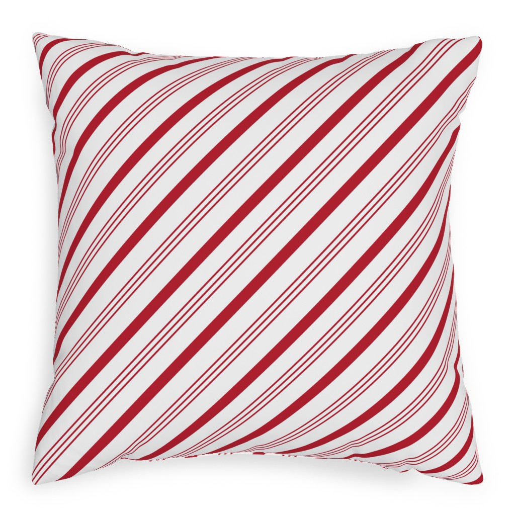 Candy Cane Stripes - Red on White Outdoor Pillow, 20x20, Double Sided, Red
