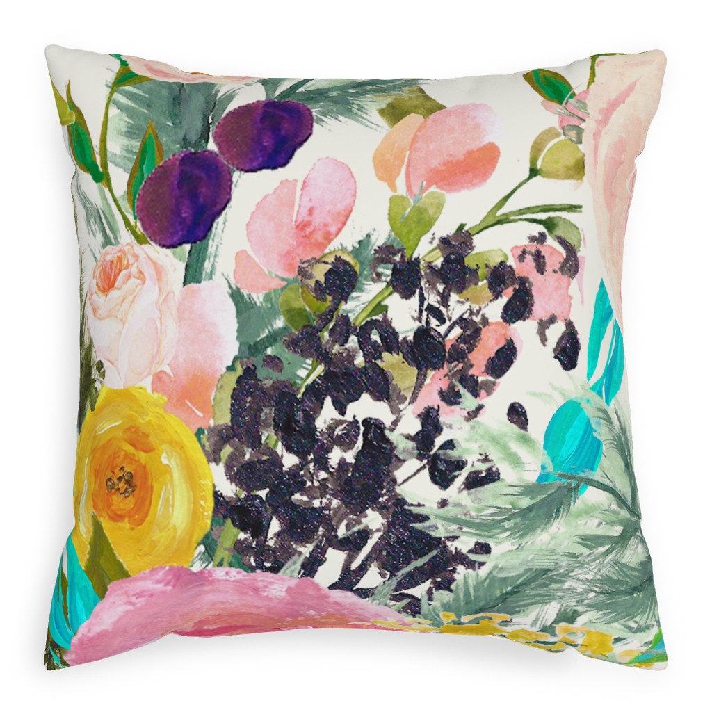 Autumn Blooms - Bright Outdoor Pillow, 20x20, Double Sided, Multicolor