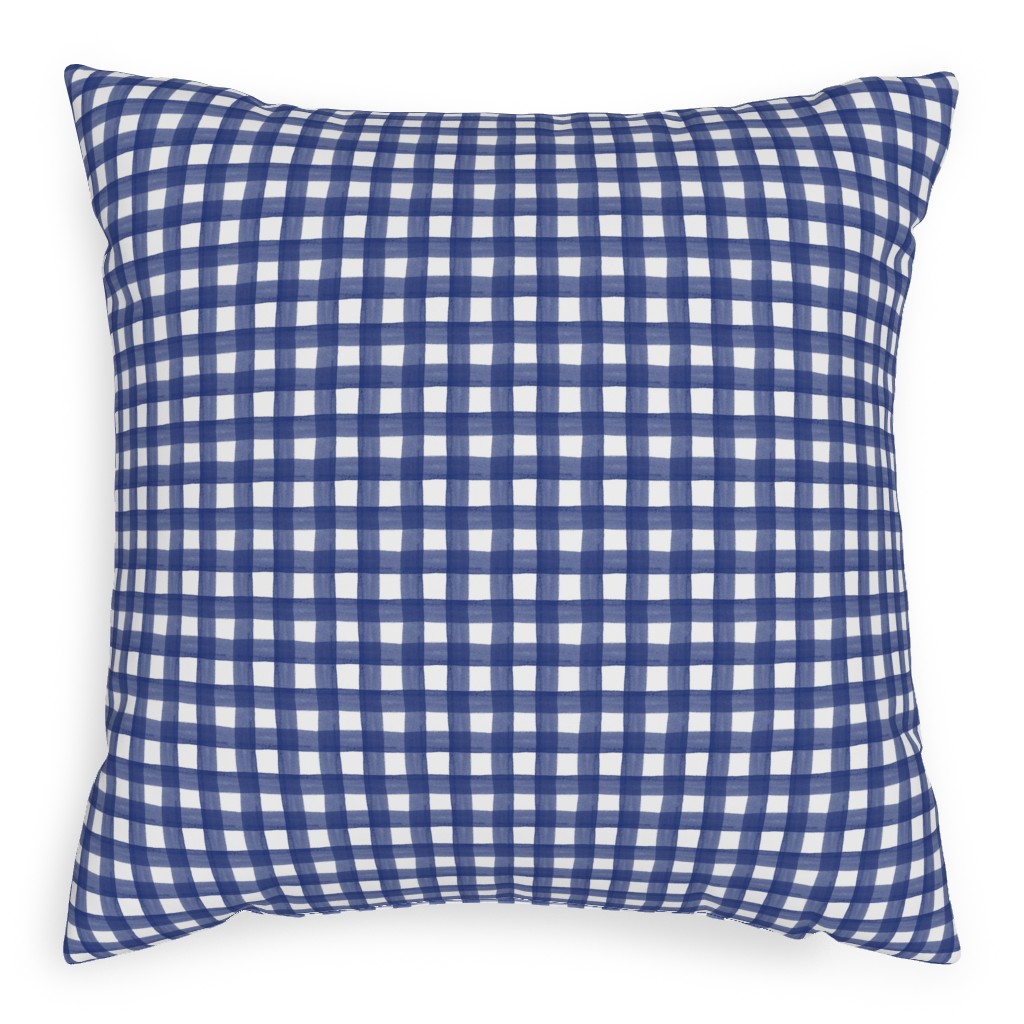 Watercolor Gingham - Navy Blue Outdoor Pillow, 20x20, Double Sided, Blue