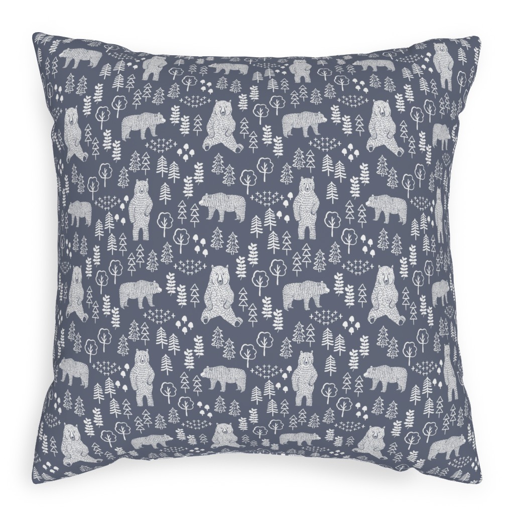Woodland Bear Outdoor Pillow, 20x20, Double Sided, Gray