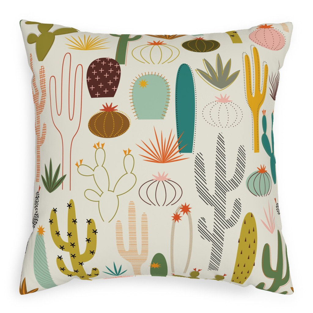 Mod Desert Garden - Multi on Cream Outdoor Pillow, 20x20, Double Sided, Multicolor