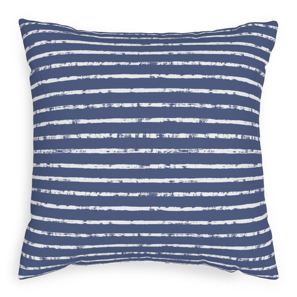 Distressed Dusty Blue and White Stripes Outdoor Pillow, 20x20, Double Sided, Blue