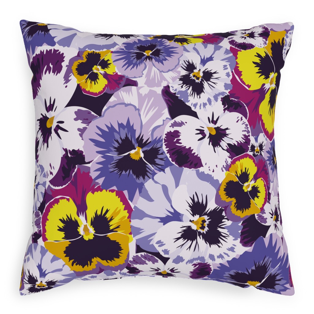 Pansy By Numbers - Purple Outdoor Pillow, 20x20, Double Sided, Purple