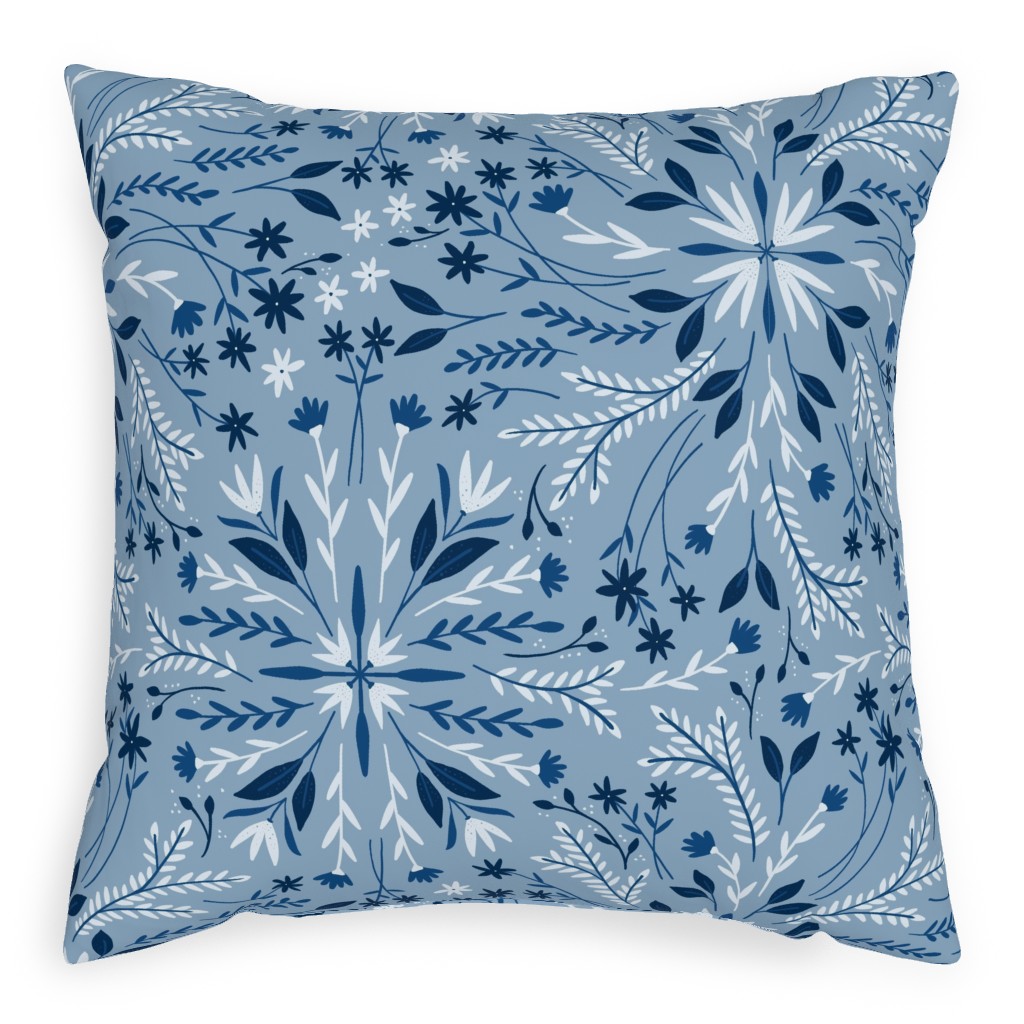 Dotty Floral - Blue Outdoor Pillow, 20x20, Double Sided, Blue
