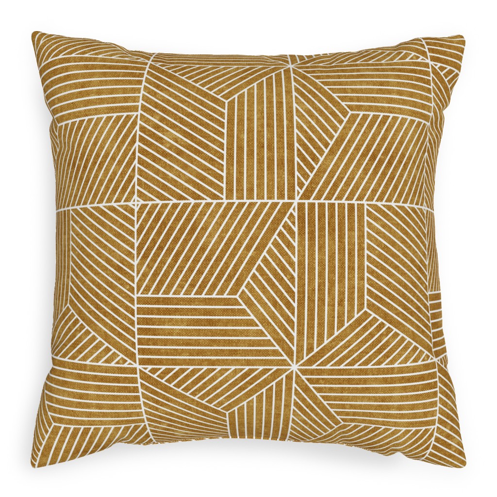 Bohemian Geometric Tiles - Mustard Outdoor Pillow, 20x20, Double Sided, Yellow