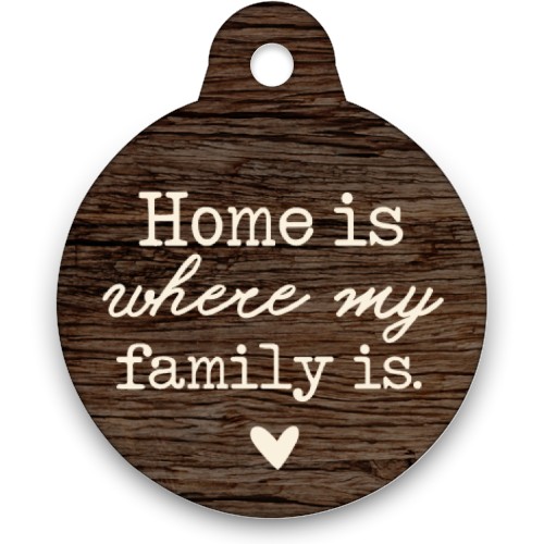 Rustic Faux Wood Home Is Circle Pet Tag, Brown