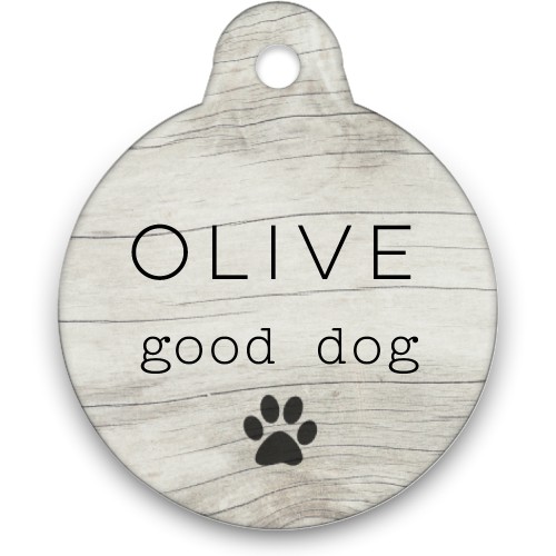 Rustic Well Trained  Circle Pet Tag, White