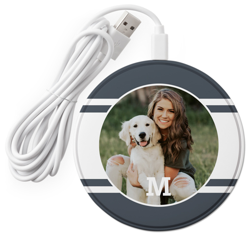 Contemporary Stripe Monogram Wireless Phone Charger, Gray