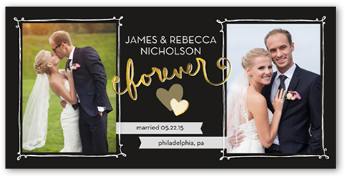 Framed Forever Wedding Announcement, Black, Pearl Shimmer Cardstock, Square, Black