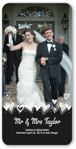 Fun Hearts Wedding Announcement, Black, Standard Smooth Cardstock, Rounded