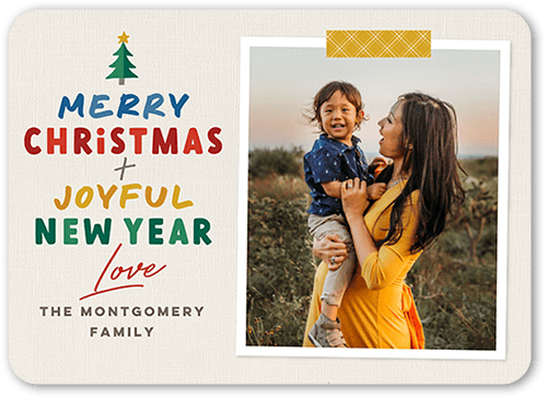 Joyfully Jolly Christmas Card, Beige, 5x7 Flat, Christmas, Signature Smooth Cardstock, Rounded