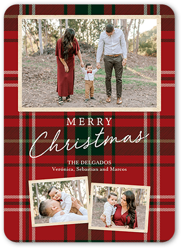 Tartan Wrapped Holiday Card, Red, 5x7, Christmas, Standard Smooth Cardstock, Rounded