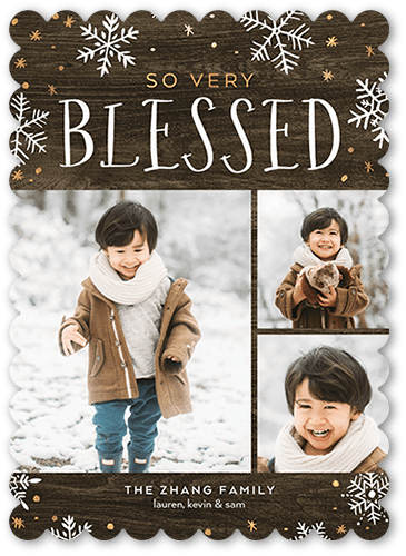 Rustic Winter Holiday Card, Brown, 5x7, Religious, Pearl Shimmer Cardstock, Scallop