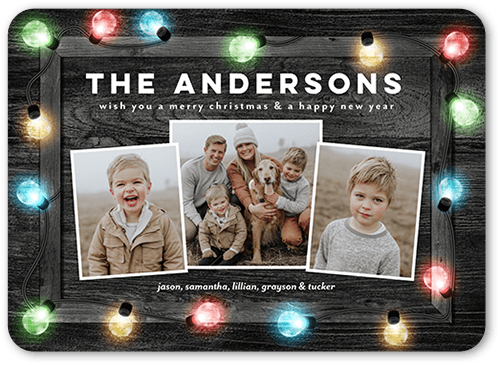 Little Lights Holiday Card, Grey, 5x7 Flat, Write Your Own Greeting, Pearl Shimmer Cardstock, Rounded