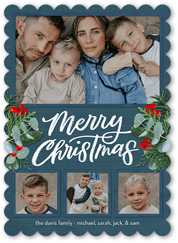 Mailed Mistletoe Holiday Card, Blue, 5x7, Christmas, Pearl Shimmer Cardstock, Scallop