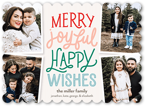 Cheerfully Cherished Holiday Card, Grey, 5x7 Flat, Holiday, Pearl Shimmer Cardstock, Scallop, White