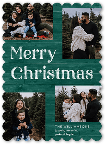 Rustic Reflections Holiday Card, Green, 5x7, Christmas, Pearl Shimmer Cardstock, Scallop