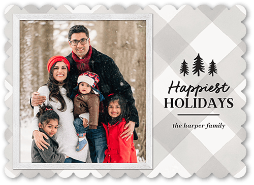 Tree Trinkets Holiday Card, Grey, 5x7, Holiday, Signature Smooth Cardstock, Scallop