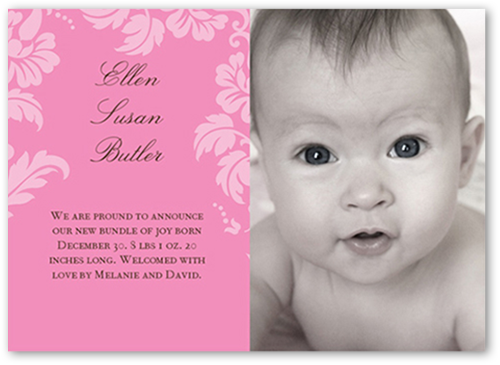 Floret Rose Birth Announcement, Pink, Pearl Shimmer Cardstock, Square