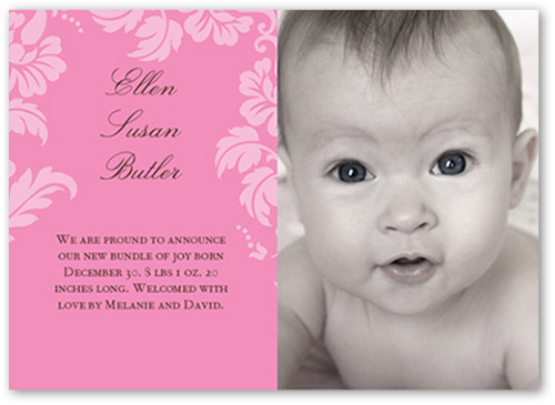 Floret Rose Birth Announcement, Pink, Signature Smooth Cardstock, Square