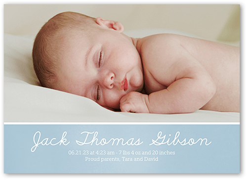 Softly Scripted Birth Announcement, Blue, 5x7, Standard Smooth Cardstock, Square