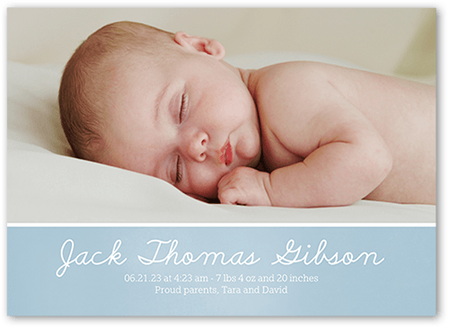Softly Scripted Birth Announcement, Blue, 5x7 Flat, 100% Recycled Cardstock , Square