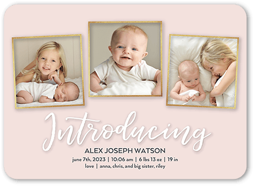 Script Introductions Birth Announcement, Beige, 5x7 Flat, 100% Recycled Cardstock , Rounded
