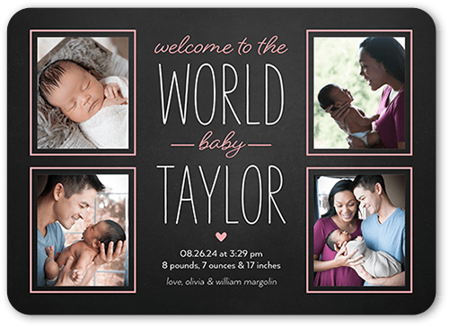 The Big Introduction Birth Announcement, Pink, 5x7 Flat, Pearl Shimmer Cardstock, Rounded
