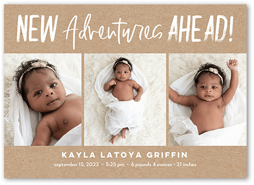 New Adventure Birth Announcement, Beige, 5x7 Flat, Pearl Shimmer Cardstock, Square