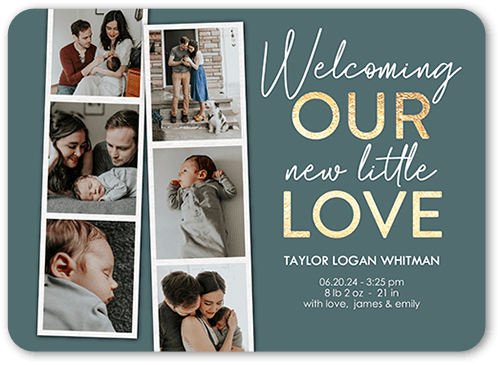 Little Snapshots Birth Announcement, Grey, 5x7 Flat, Pearl Shimmer Cardstock, Rounded