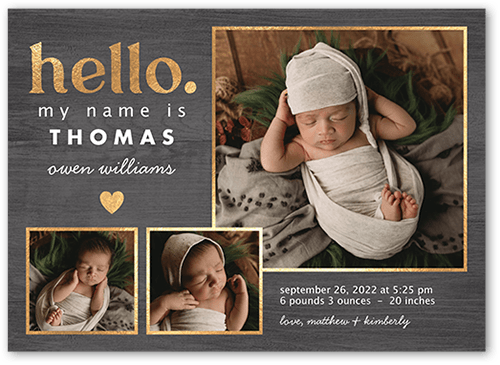 Rustic Newborn Birth Announcement, Grey, 5x7 Flat, Signature Smooth Cardstock, Square