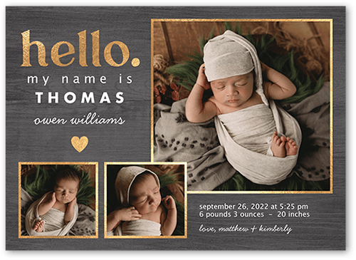 Rustic Newborn Birth Announcement, Grey, 5x7 Flat, Pearl Shimmer Cardstock, Square, Smoke