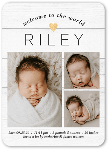 Worldly Welcome Birth Announcement, White, 5x7 Flat, Standard Smooth Cardstock, Rounded