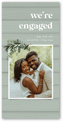 Now Engaged Save The Date, Green, 4x8 Flat, Pearl Shimmer Cardstock, Square