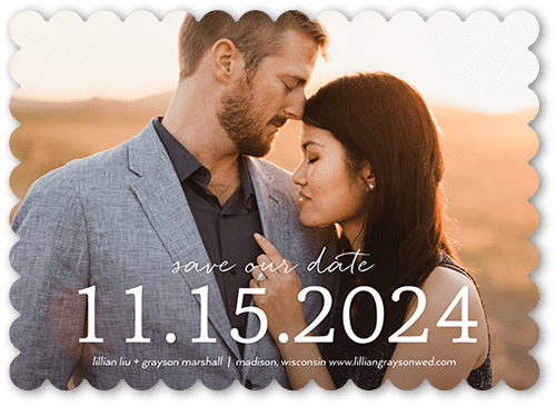 The Big Date Save The Date, White, 5x7, Pearl Shimmer Cardstock, Scallop