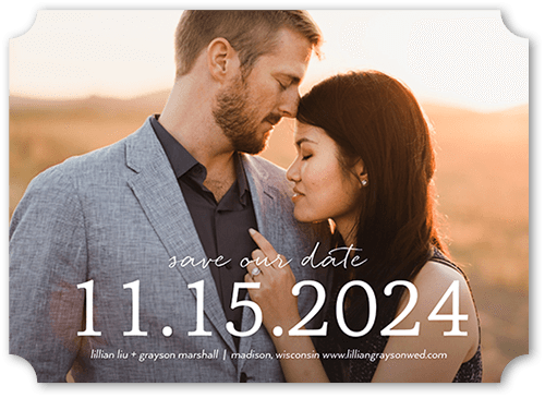The Big Date Save The Date, White, 5x7 Flat, White, Pearl Shimmer Cardstock, Ticket