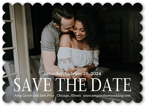 A Classic Moment Save The Date, White, 5x7, Pearl Shimmer Cardstock, Scallop