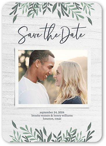 Framed Floral Date Save The Date, Grey, 5x7 Flat, Pearl Shimmer Cardstock, Rounded, Cool Gray