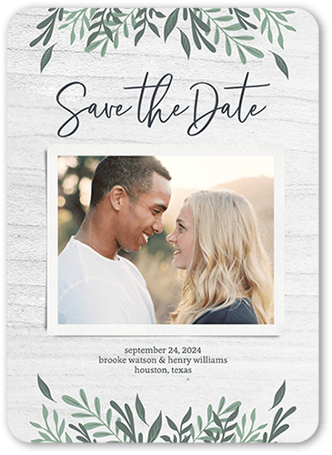 Framed Floral Date Save The Date, Grey, 5x7 Flat, 100% Recycled Cardstock ?, Rounded