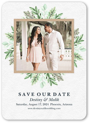 Framed With Greenery Save The Date, Gray, 5x7 Flat, 100% Recycled Cardstock , Rounded, Gray