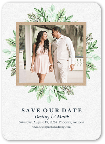 Framed With Greenery Save The Date, Gray, 5x7 Flat, 100% Recycled Cardstock ?, Rounded