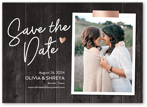 Wooden Moments Save The Date, Grey, 5x7 Flat, Standard Smooth Cardstock, Square, Charcoal