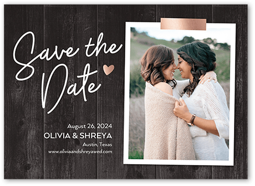 Wooden Moments Save The Date, Grey, 5x7 Flat, Luxe Double-Thick Cardstock, Square