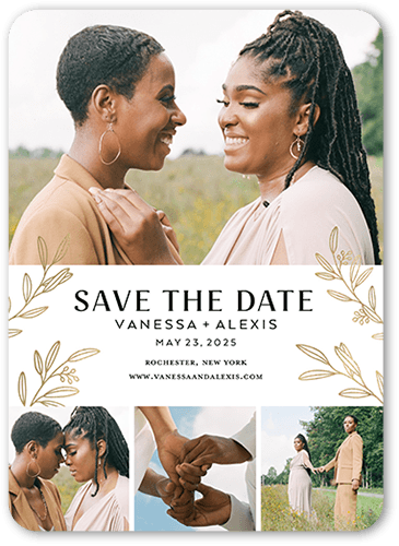 Outline Floral Save The Date, White, 5x7 Flat, Signature Smooth Cardstock, Rounded, White