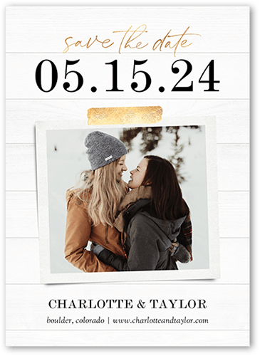 Rustic Washi Save The Date, White, 5x7 Flat, Luxe Double-Thick Cardstock, Square, White